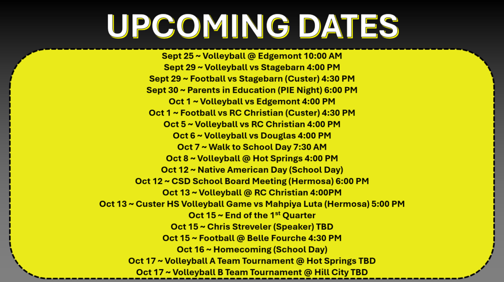 Upcoming Dates