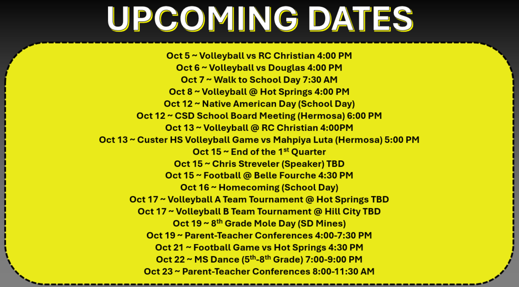 Upcoming Dates and Events
