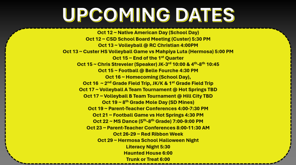 Upcoming Dates