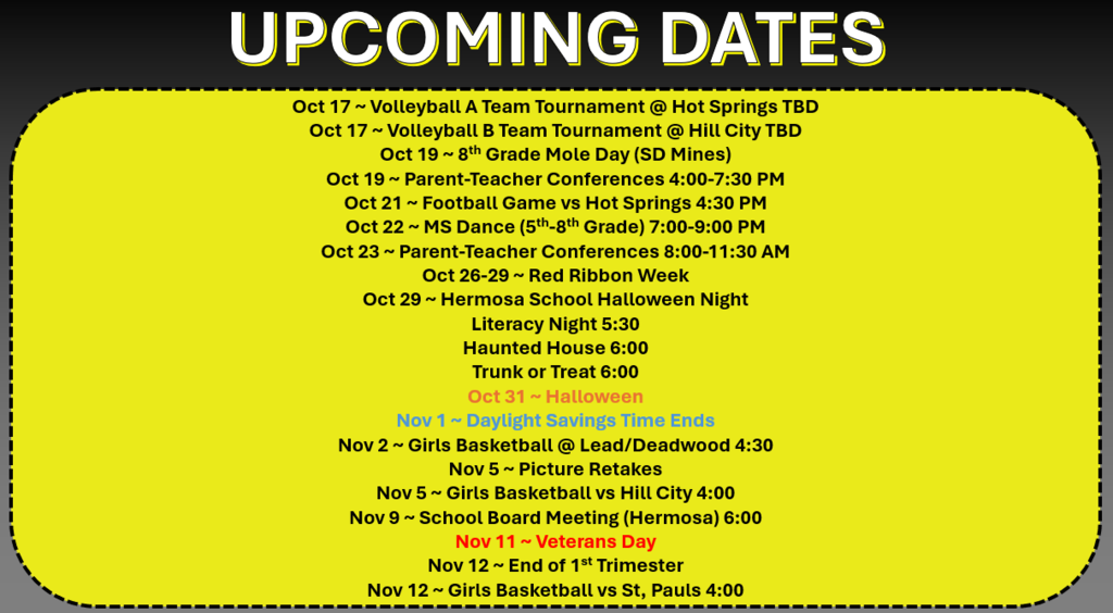 Upcoming Dates