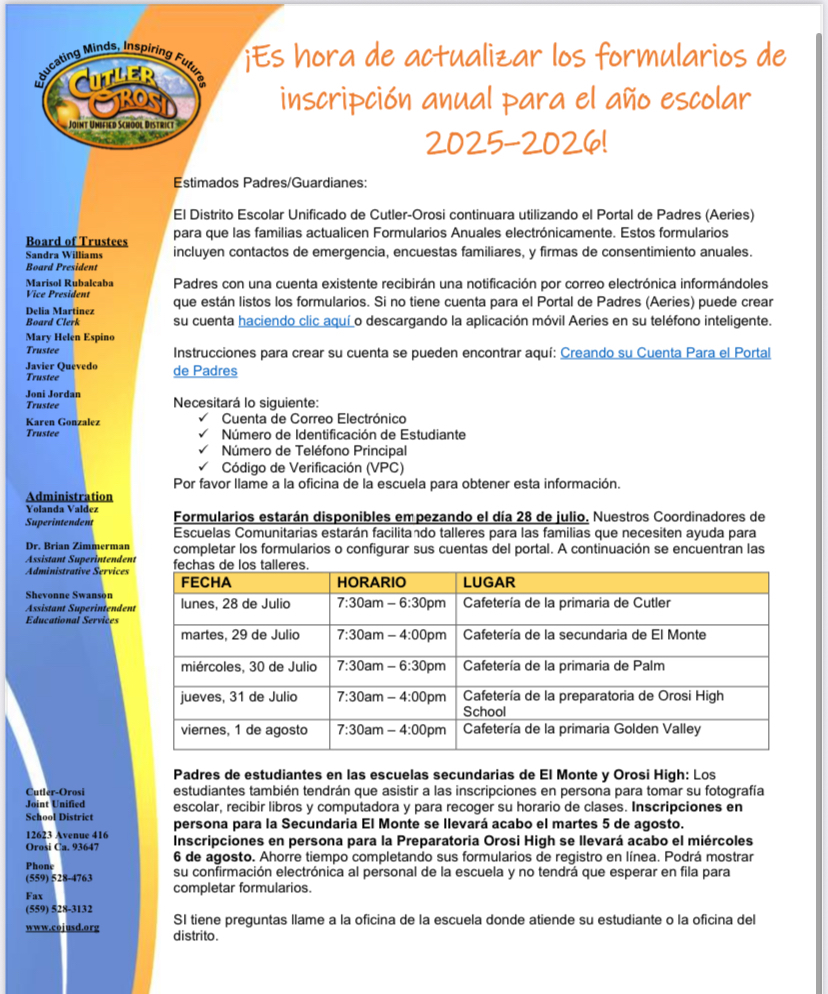 Registro en el portal para padres de Aeries