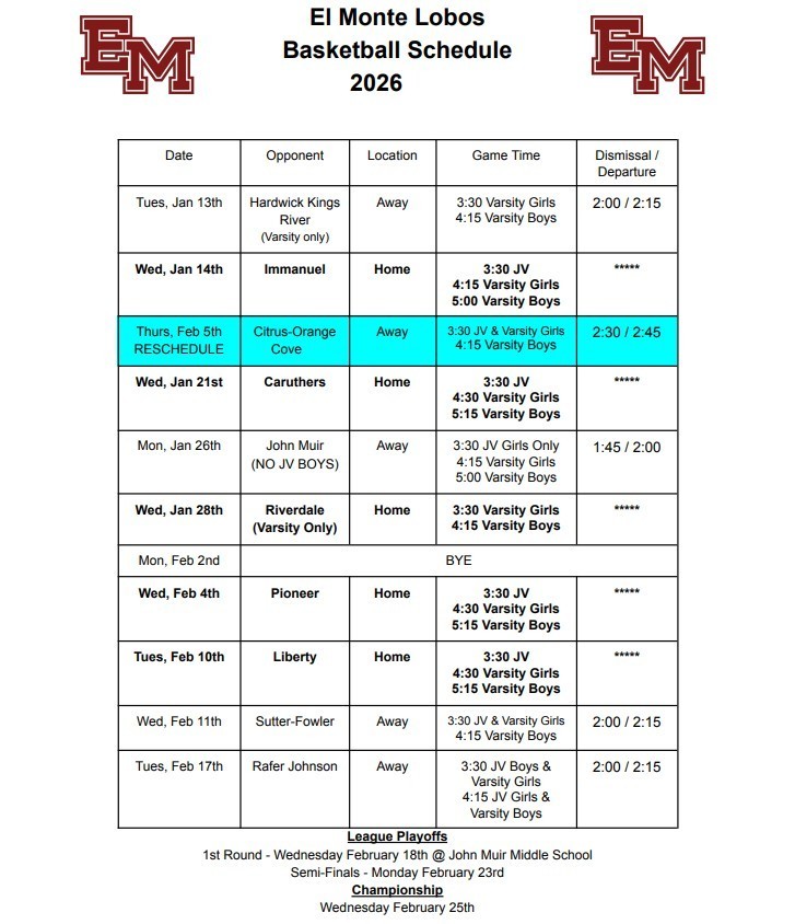 Basketball Schedule