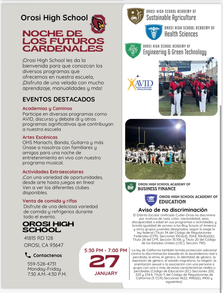 Learn about programs, pathways, academies, performing arts, AVID , sports,clubs and resources and services available to students and families!