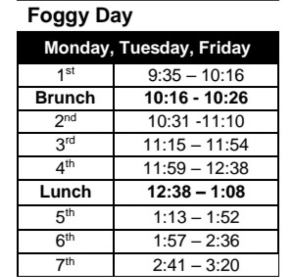 Foggy Day Bell Schedule