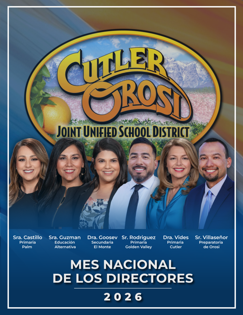 National Principals Month graphic featuring COJUSD's 6 principals: Mrs. Castillo, Mrs. Guzman, Dr. Goosev, Mr. Rodriguez, Dr. Vides, and Mr. Villaseñor in spanish
