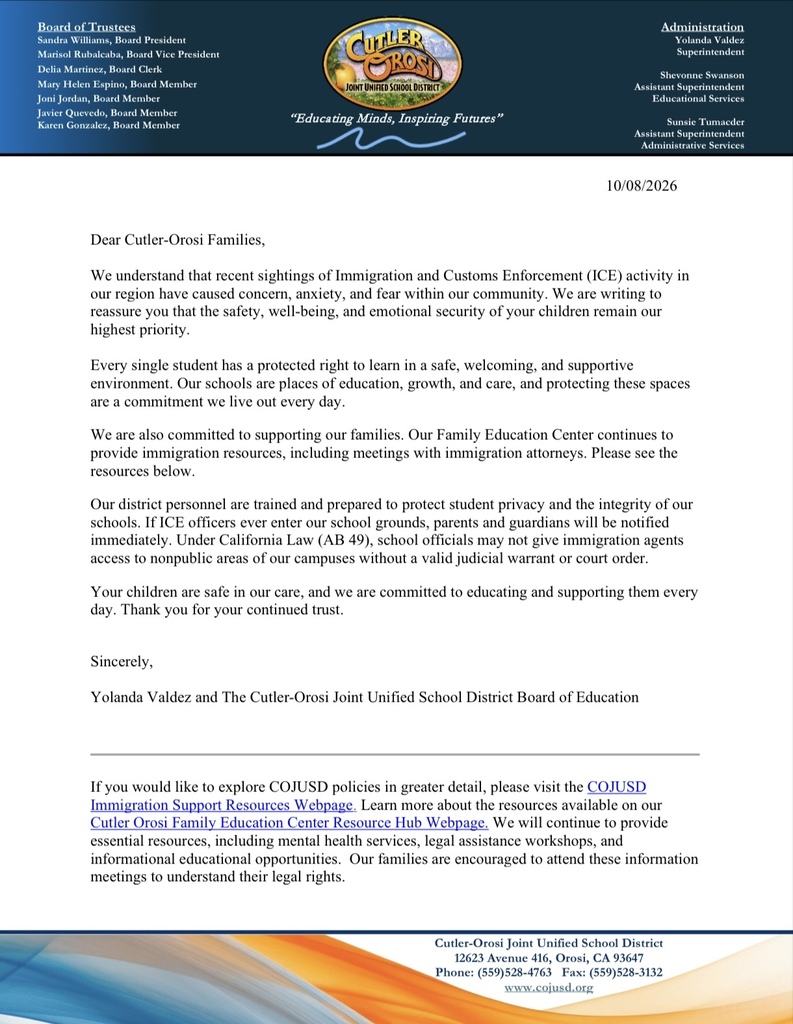 COJUSD messaging regarding ICE sightings in the community
