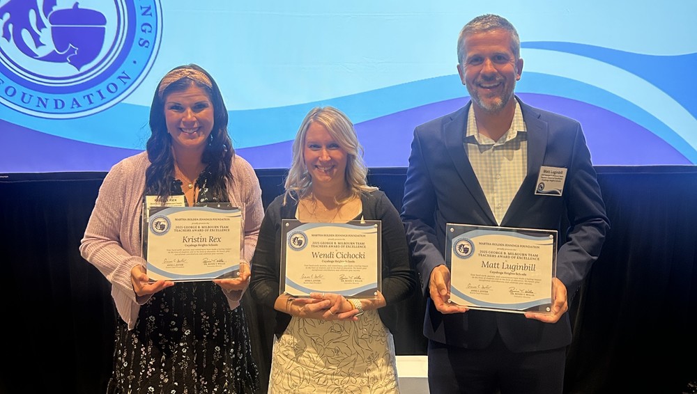 Kindergarten Team Teaching Award redipients Kristen Rex Wendi Chichocki, and Matt Luginbill.