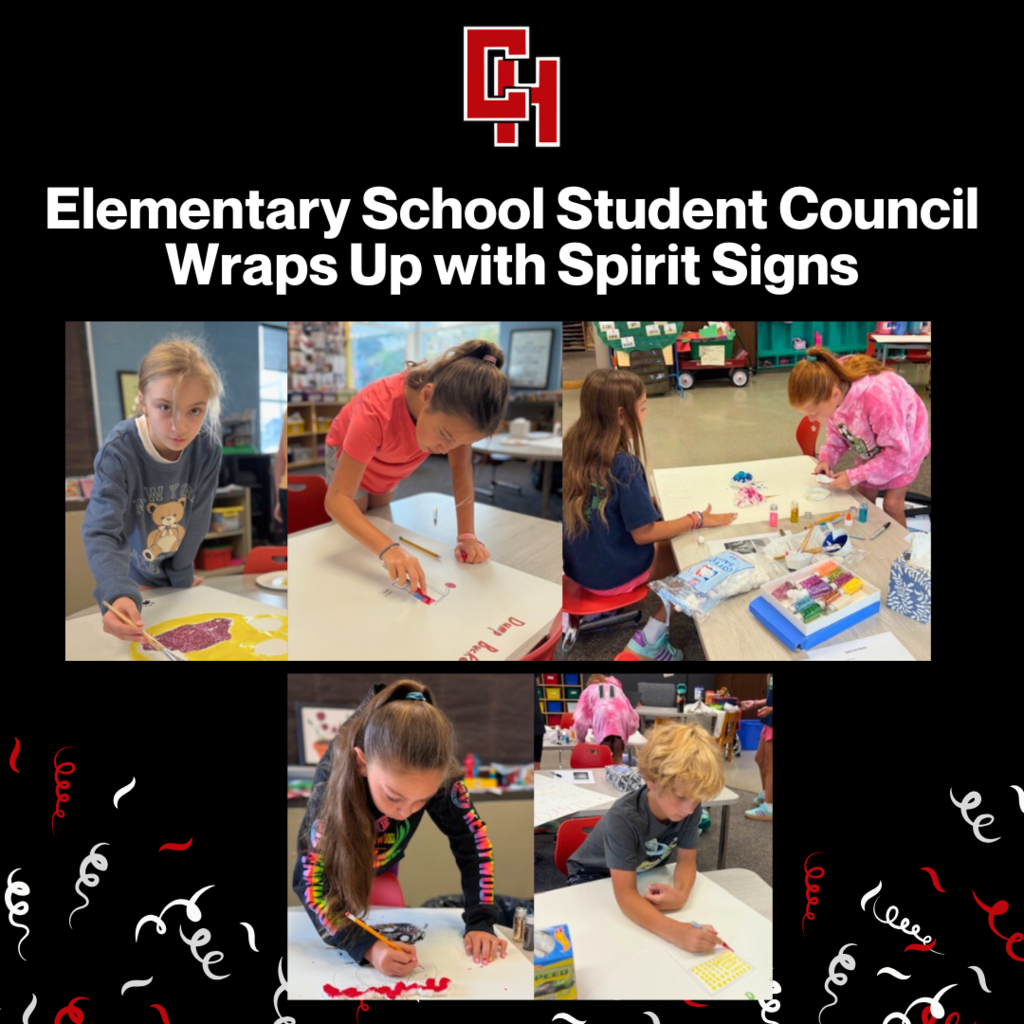 The fourth- and fifth-grade elementary student council members wrapped up their final meeting of the 2024–25 school year by creating colorful signs to support the PTO Family Tailgate.