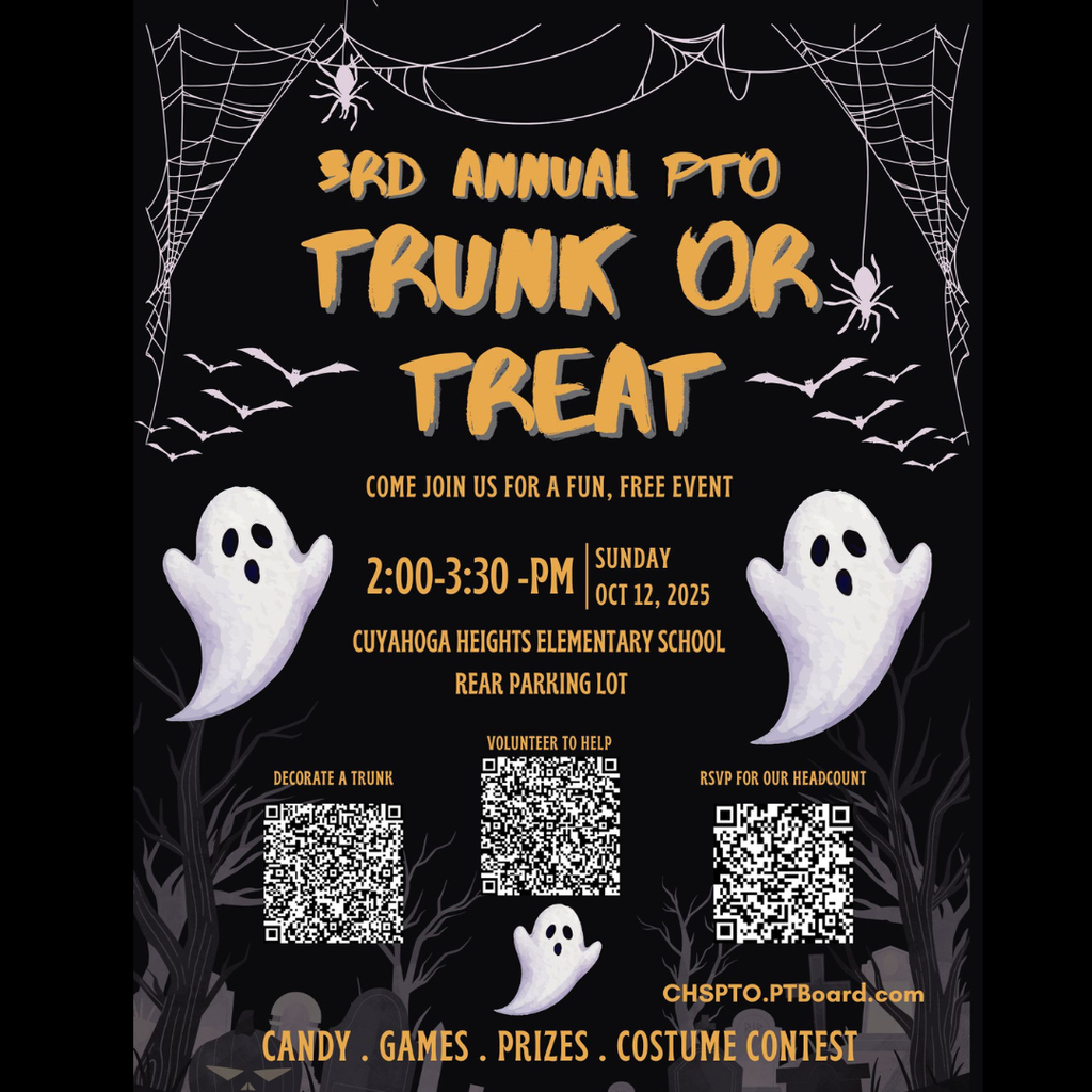 🎃 Join us for our 3rd annual Trunk-or-Treat on October 12, 2-3:30pm! FREE fun for all CHES students & families. Want to decorate a trunk or volunteer? Register at https://chspto.ptboard.com/