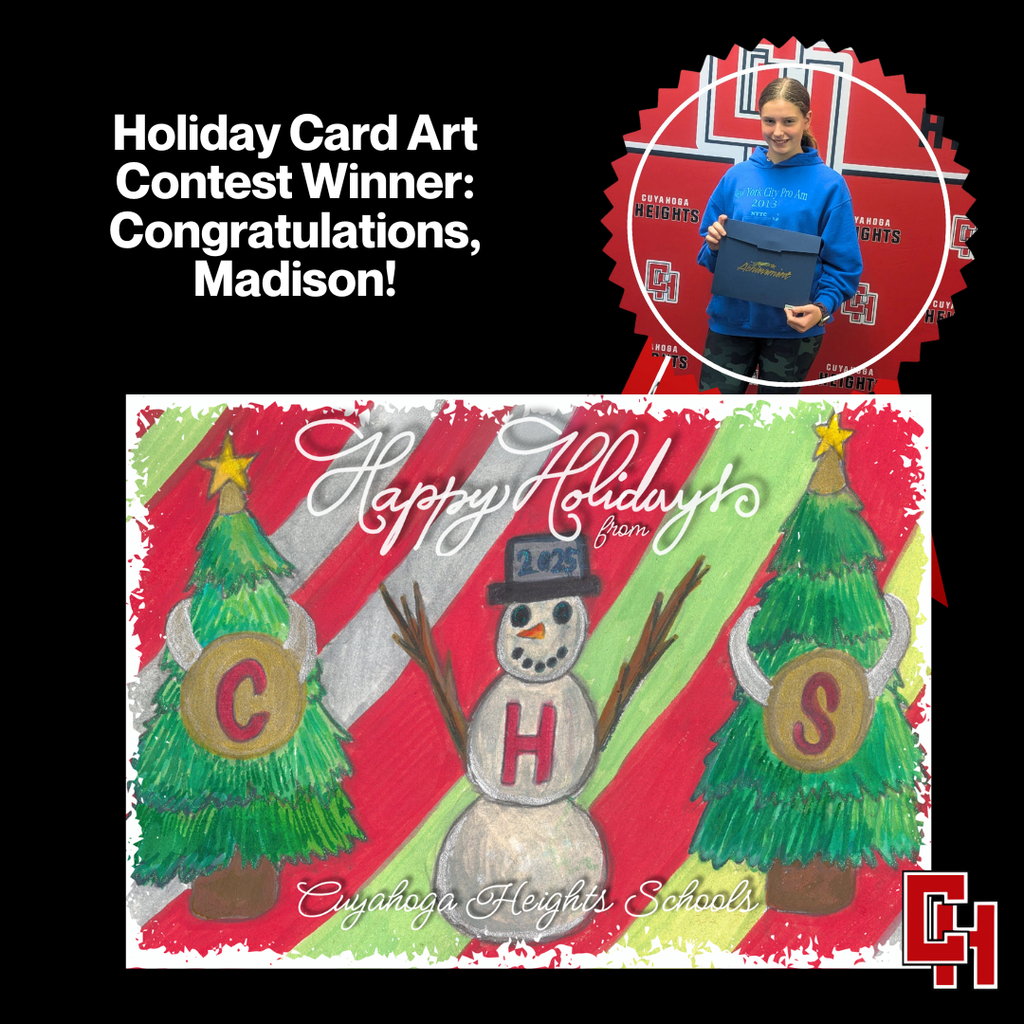 Congrats to 7th grader Madison Hawthorne! Her marker artwork was selected as our district holiday card design. She earned a $100 Amazon gift card & was recognized at the Board meeting. Well done!
