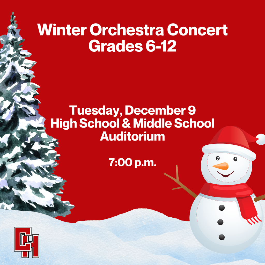 The CHS Orchestra (grades 6-12) takes the stage for their Winter Concert on Tuesday, December 9, at 7 p.m. Join us for an evening of beautiful music to celebrate the season!