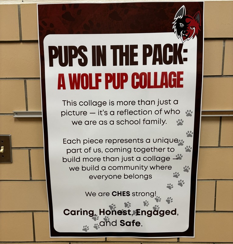 Closeup of sign beside collage