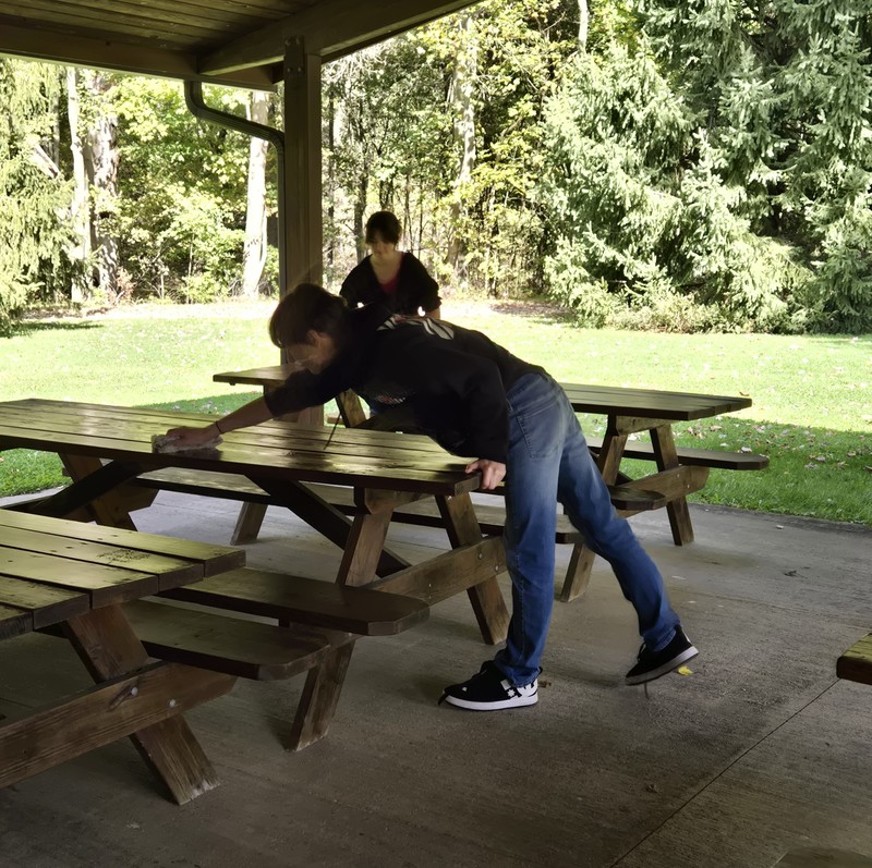 Cleaning picnic tables