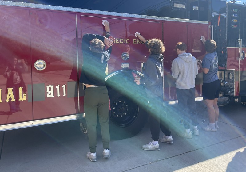 Washing a fire truck