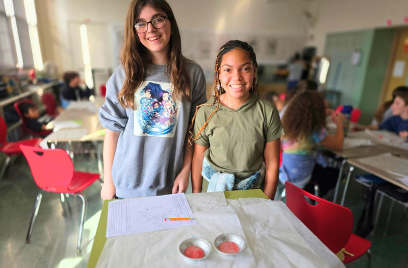 Girls work on rock candy study.