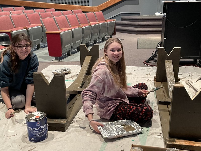 Students working on the set. 