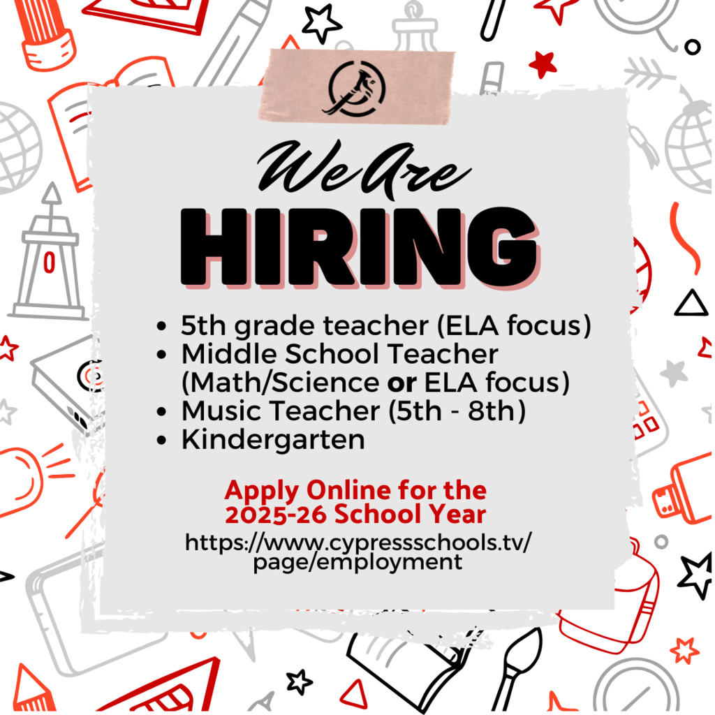 We Are Hiring flyer - call the school office for details
