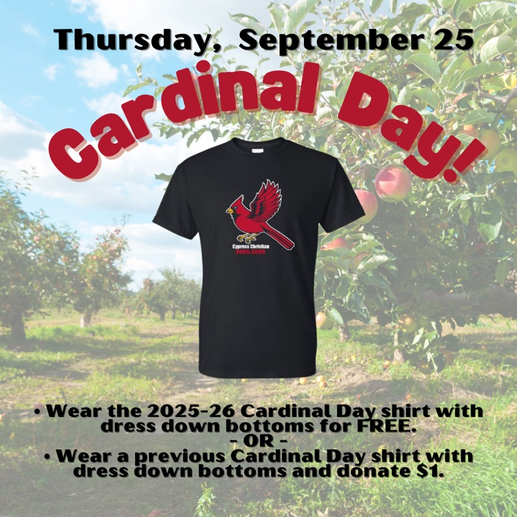 Cardinal Day 9/25/2025 flyer - call the office for details