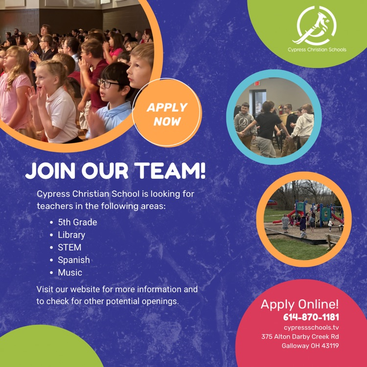 join our team! Call the school office or visit our website to see available positions