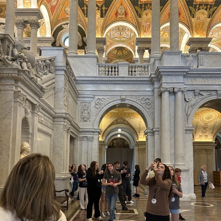 students at the library of Congress on eighth grade trip