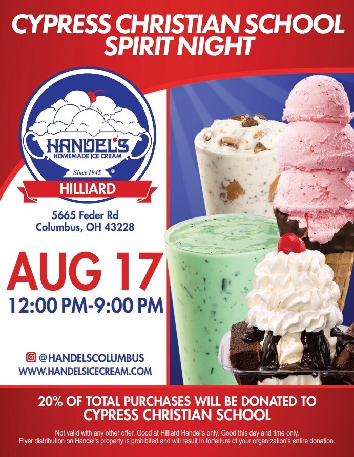 handles ice cream fundraiser - call the office for details