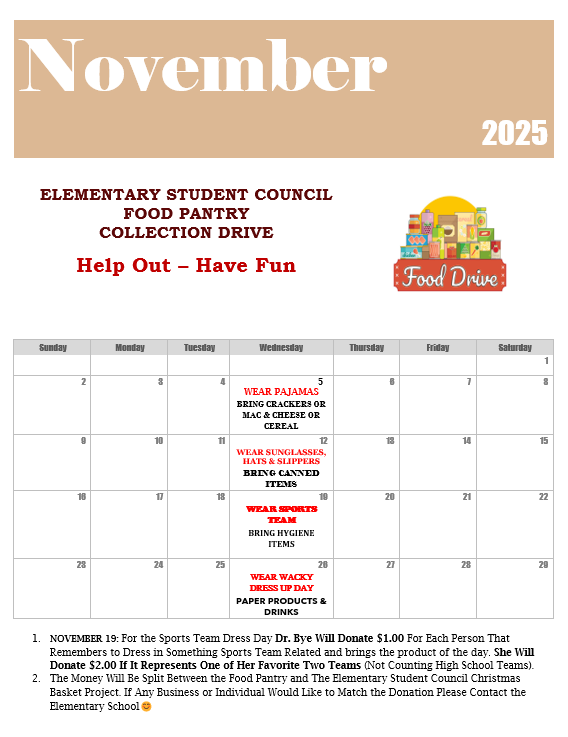 food drive calendar