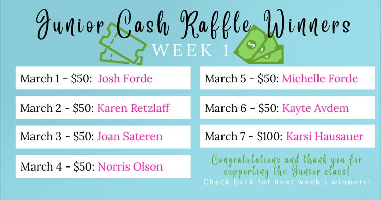 cash raffle winners 1st week