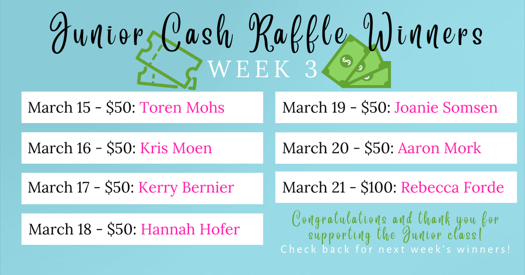 Junior Raffle Winners Week 3