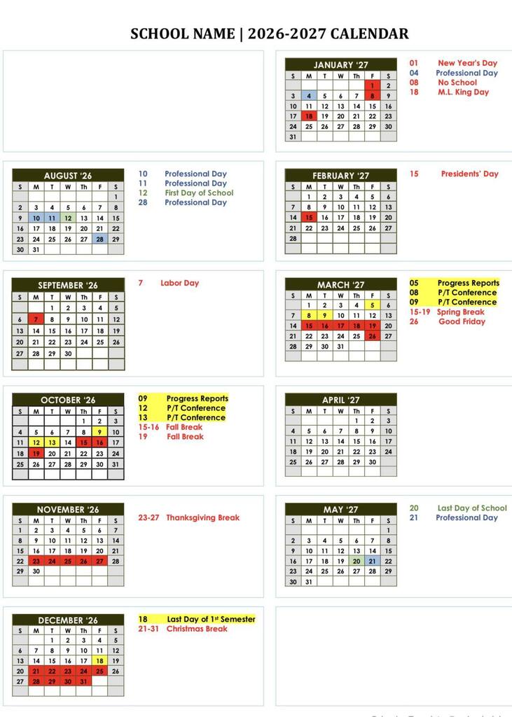 District Calendar 2026-2027