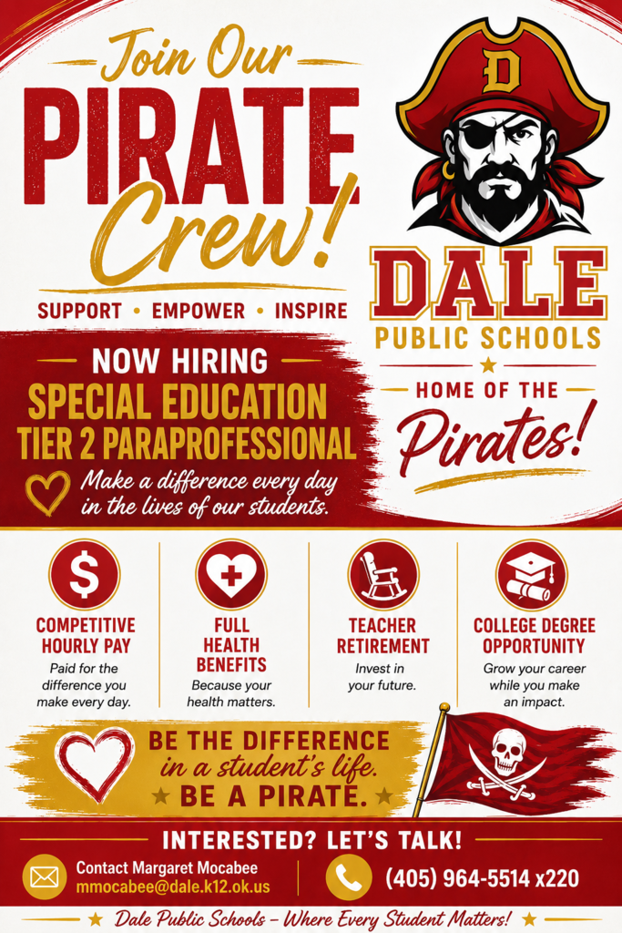 Join our crew. Dale Public Schools is looking for Special Education Paraprofessionals.