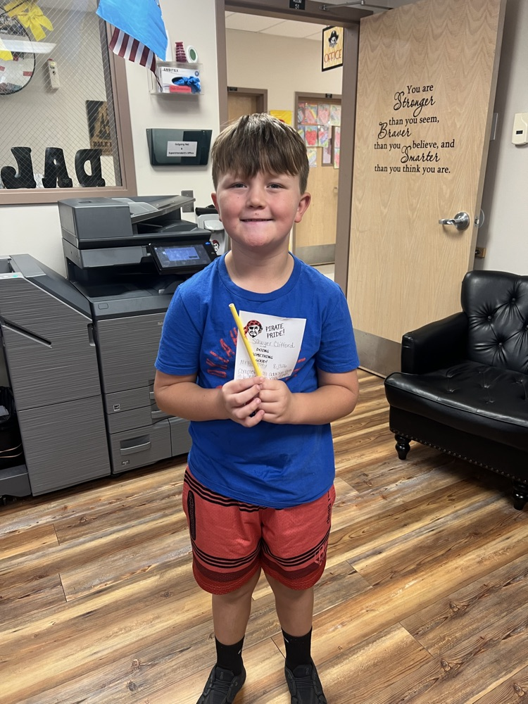 Sawyer earned a Pirate Pride for being kind, helpful, and hard-working.