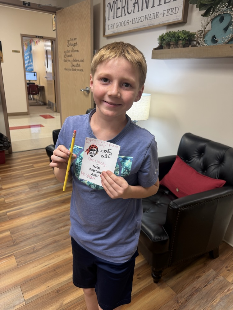 Owen earned a Pirate Pride for being kind, helpful, and hard-working.