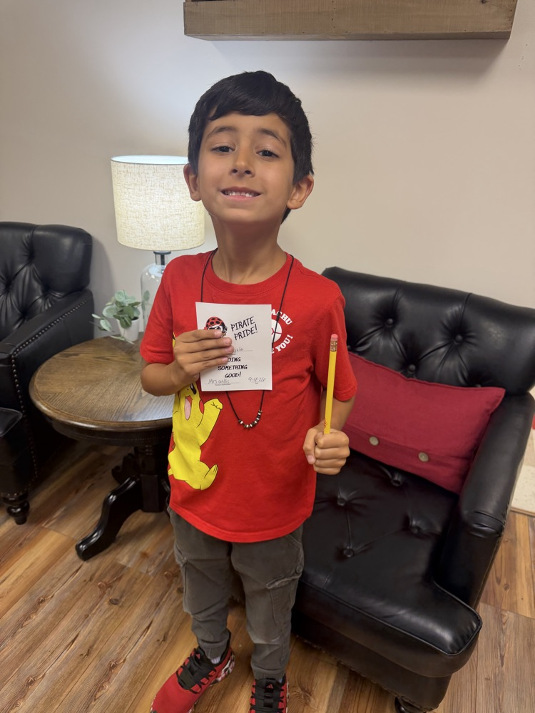 Simon earned a Pirate Pride for being kind, helpful, and hard-working.