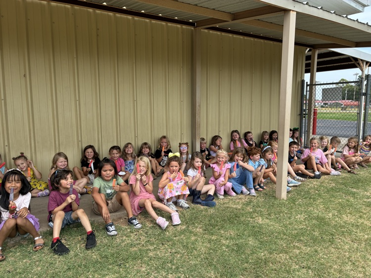 Students eating popsicles outside