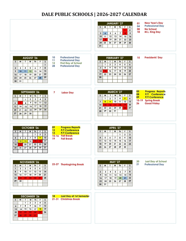 Dale school calendar