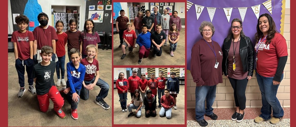 Photo collage of DIS staff and students wearing crimson memory of Preston Ralston.