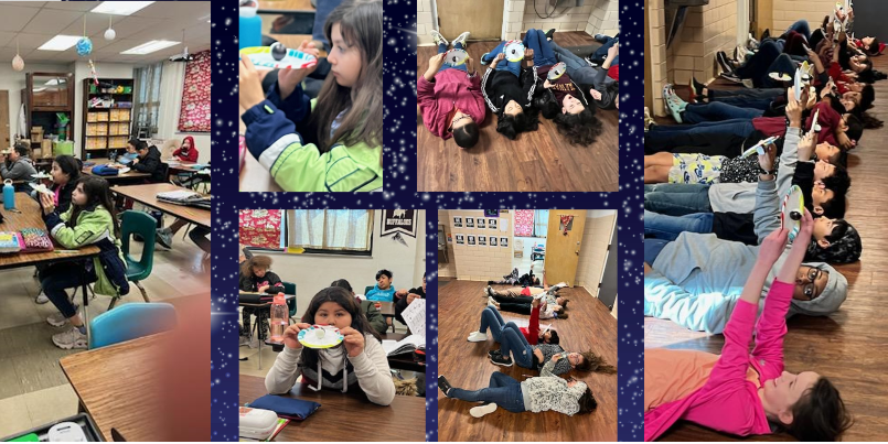 Photo collage of 5th grade students in Mrs. Maness's science class studying moon phases
