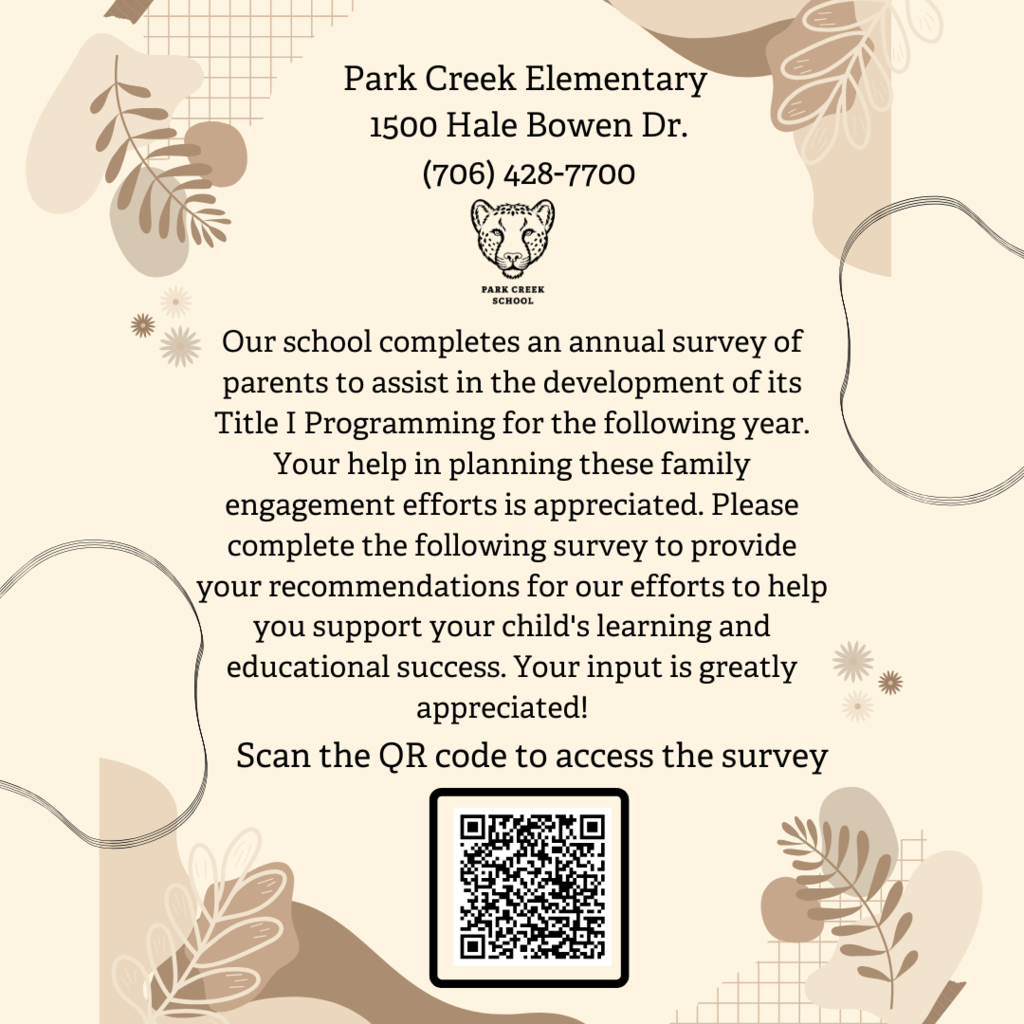 Our school completes an annual survey of parents to assist in the development of its Title I Programming for the following year. Your help in planning these family engagement efforts is appreciated. Please complete the following survey to provide your recommendations for our efforts to help you support your child's learning and educational success. Your input is greatly appreciated!   