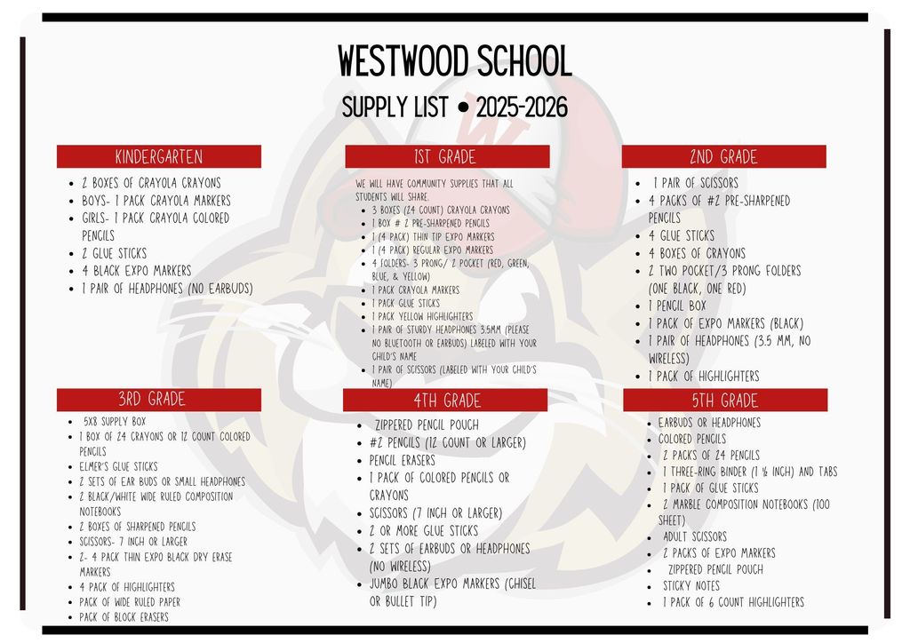 School Supply List 2025-2026-English