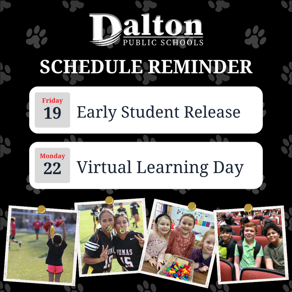 Schedule Reminder: 📌 Friday, September 19: Early Release Day 📌 Monday, September 22: Virtual Learning Day – Students will complete assignments from home. We look forward to seeing our students back in class on Tuesday, September 23!