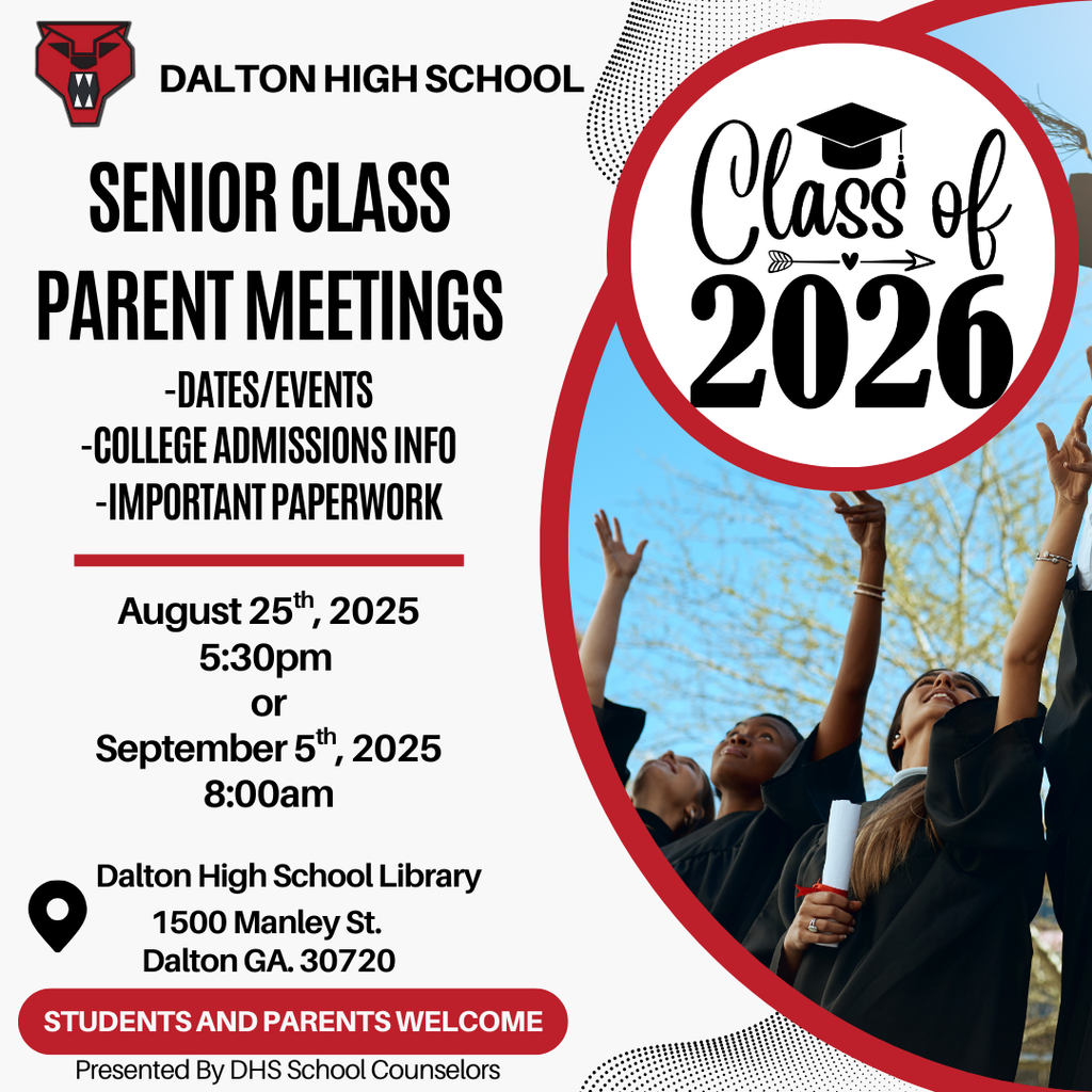 Senior class meeting wth counselors graphic DHS Counselors are excited to announce two opportunities for Senior parents to get all the information they need for Senior year and to begin the college admissions process. The same information will be presented at both meetings. 