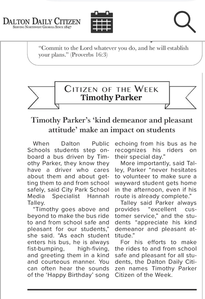 photo of citizen of the week article