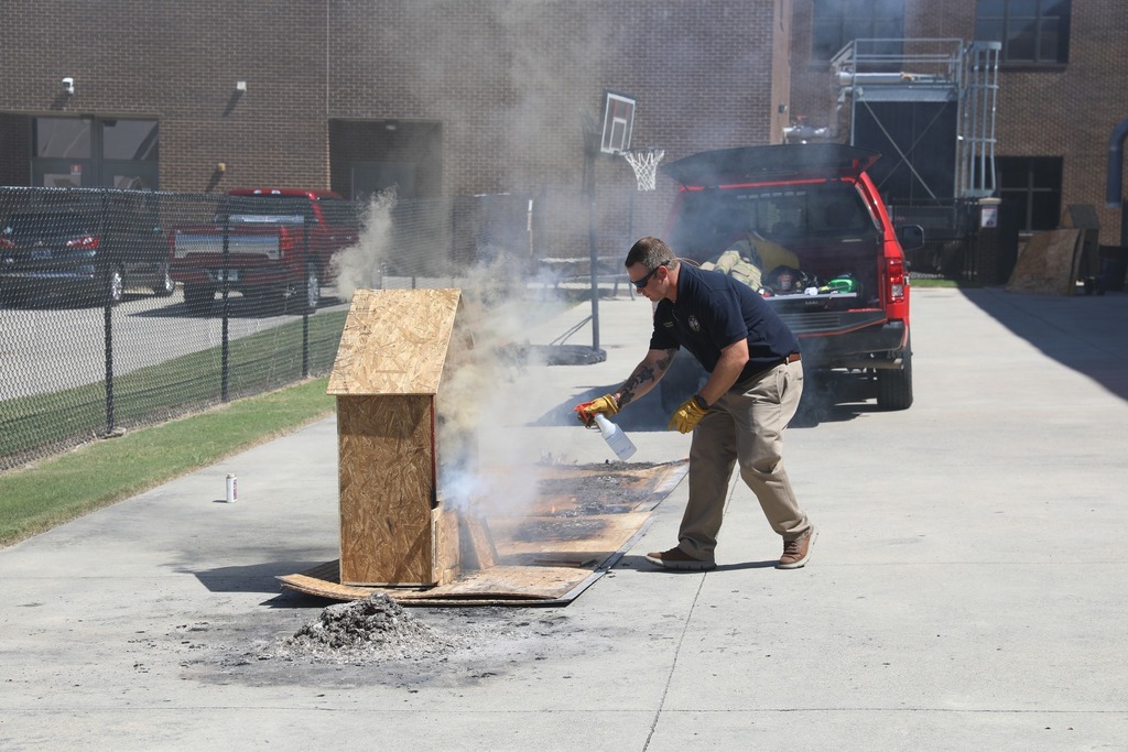 Amy Gleaton’s Forensics class at Dalton High School received funding through the Dalton Education Foundation’s Grants for Instruction program to purchase materials for engineering students to build spec houses and stick houses. Once completed, these student-built structures were used in partnership with the Dalton Fire Department Arson Unit to study fire behavior and learn important fire safety skills.