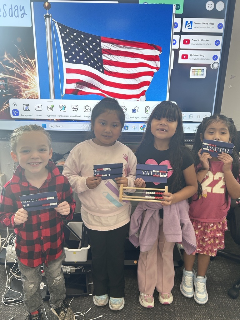 Students with patriotic items 