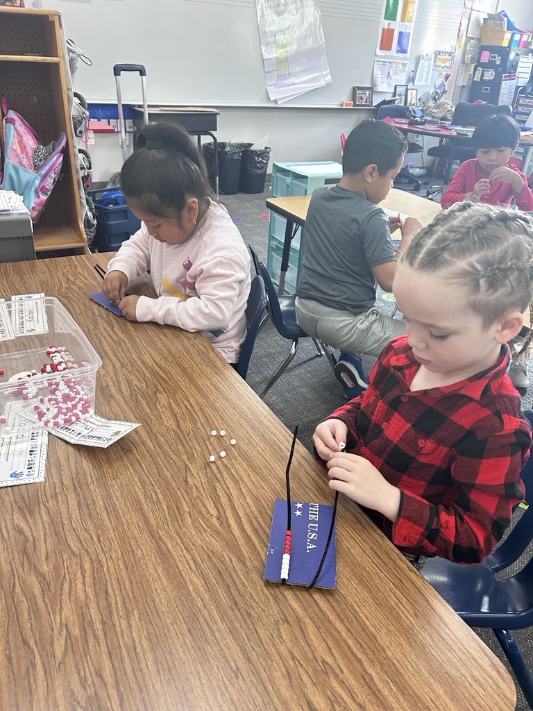 Students with patriotic items 