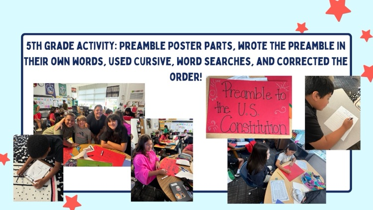 Fifth Grade writing the Constitution preamble in their own words