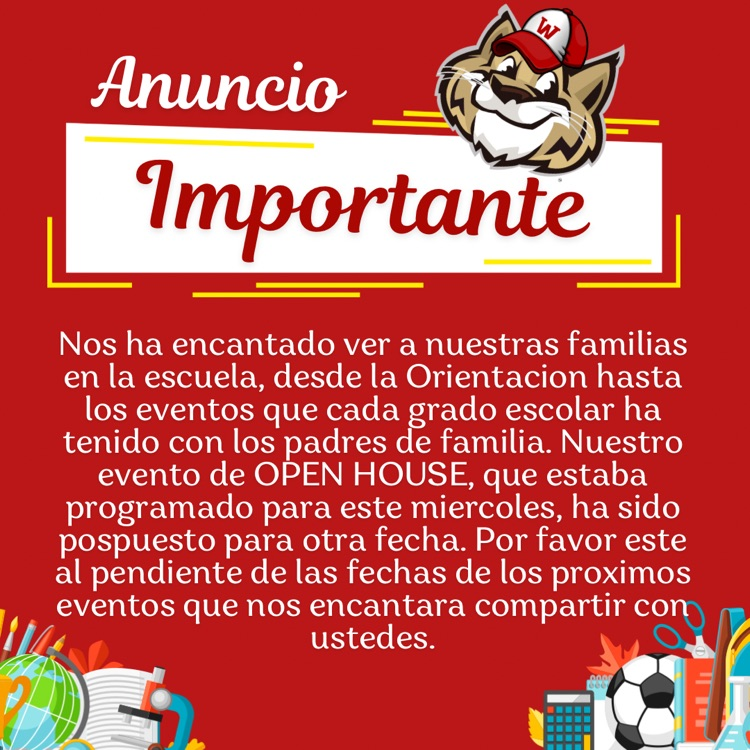 Announcement about Open House has been rescheduled-Spanish 