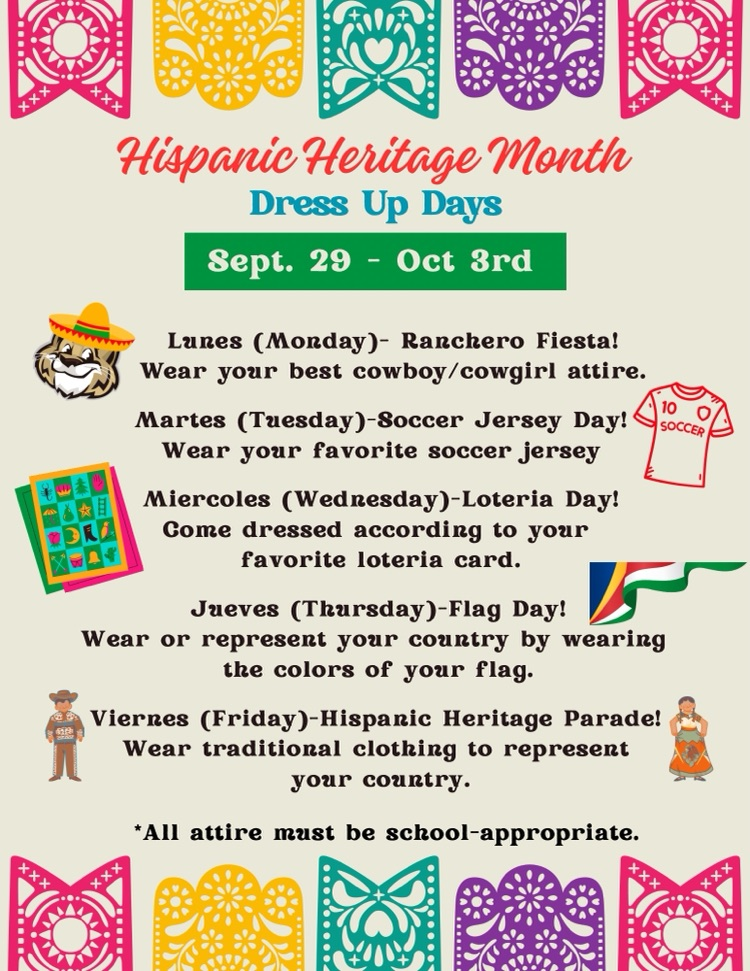 Hispanic Heritage Month Dress Up Days Flyer-English 