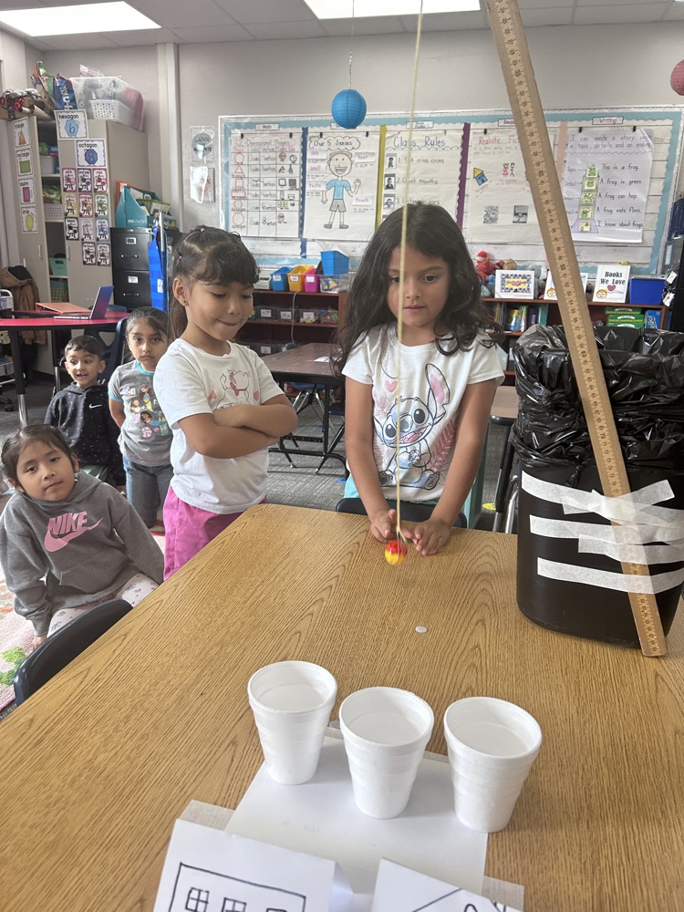 kindergartners working on science experiment 