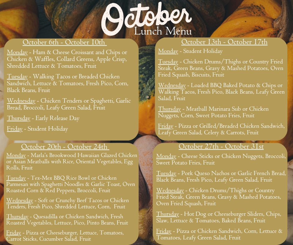 Lunch Menu for October